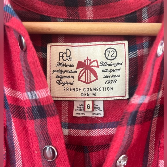 FRENCH CONNECTION Flannel Shirt Dress Button Down | Size 6 Small Cowboy Western - Picture 2 of 5